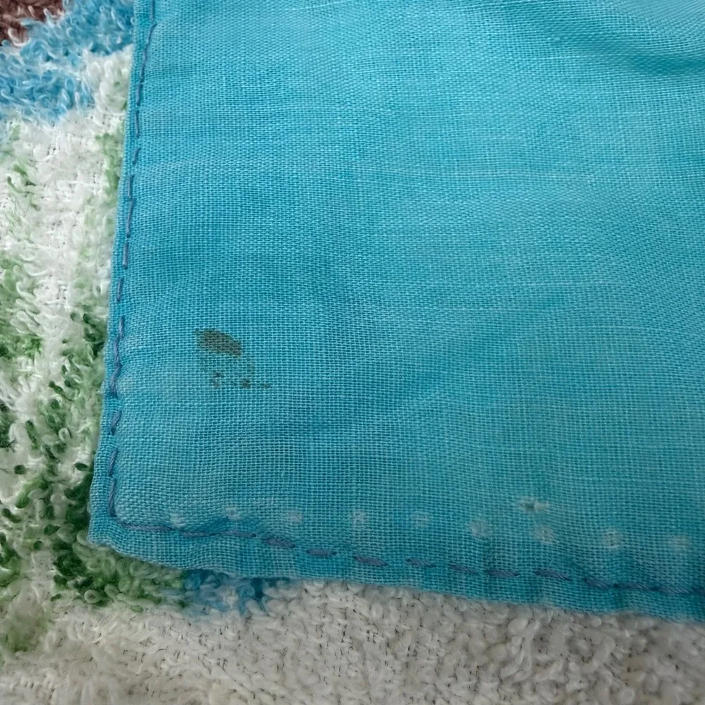 Vintage Terry Cloth Towel Half Apron Blue Floral Pocket Handmade Retro Kitchen